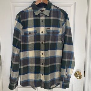 Orvis Shacket Shirt Flannel Medium Blue Green Gray Cream